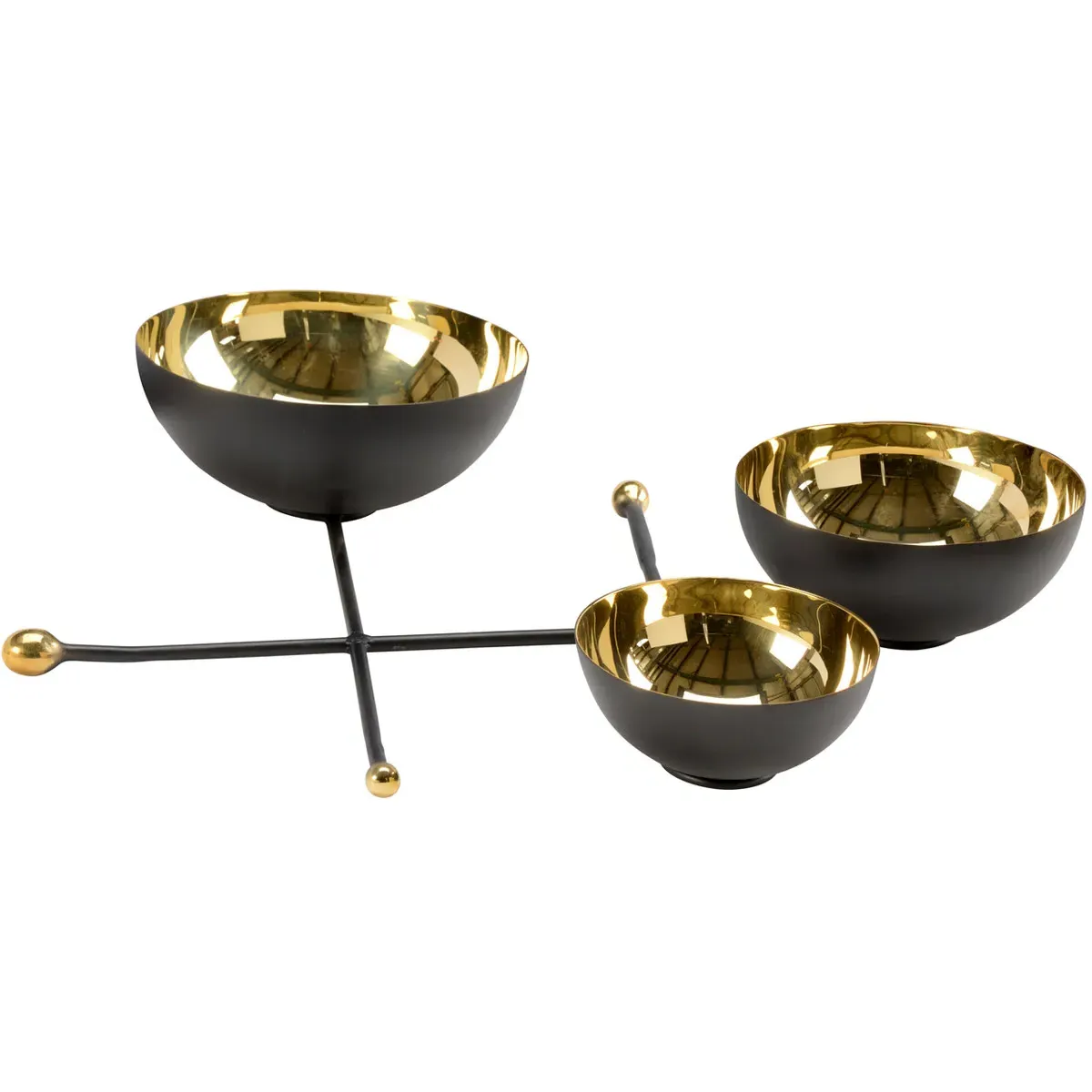 Set of 3 Round Decorative Bowls - Black, Brass product