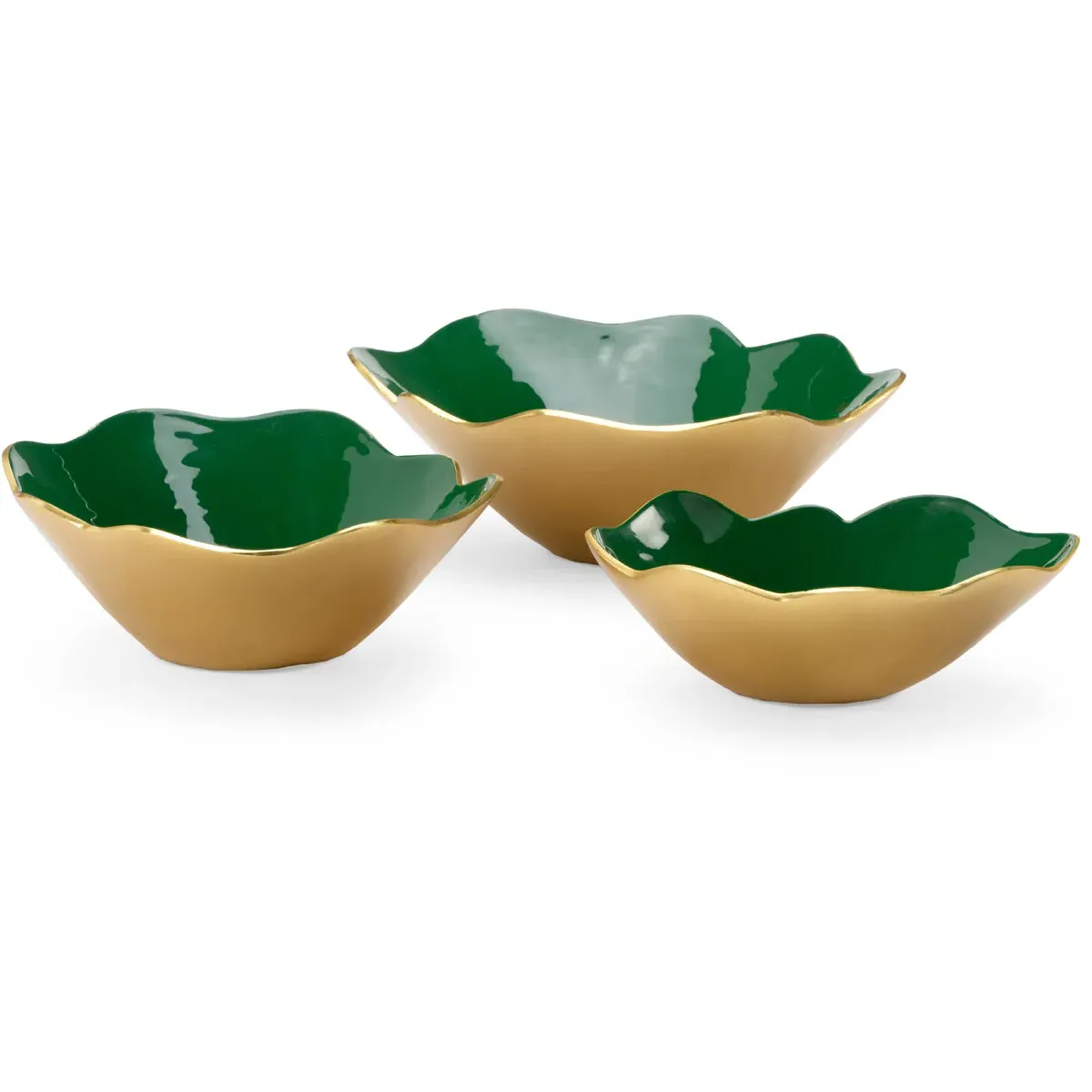 Set of 3 Square Decorative Bowls - Emerald Green, Aluminum product