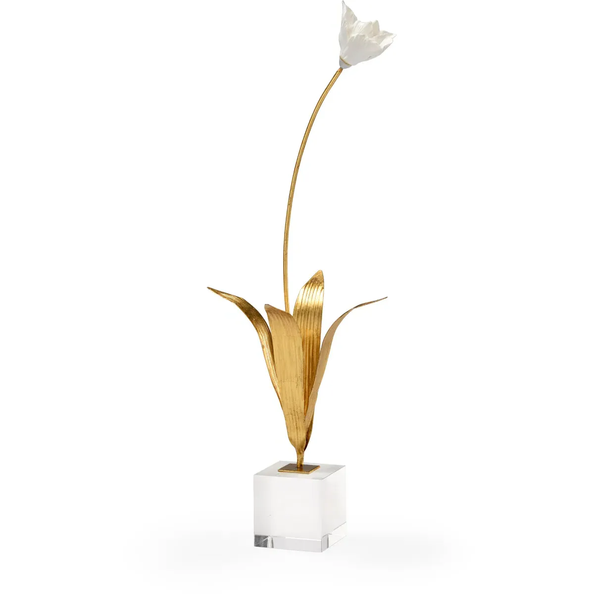 Tulip on Stand Accent Figurine - Antique Gold Leaf, Iron/Porcelain/Crystal product