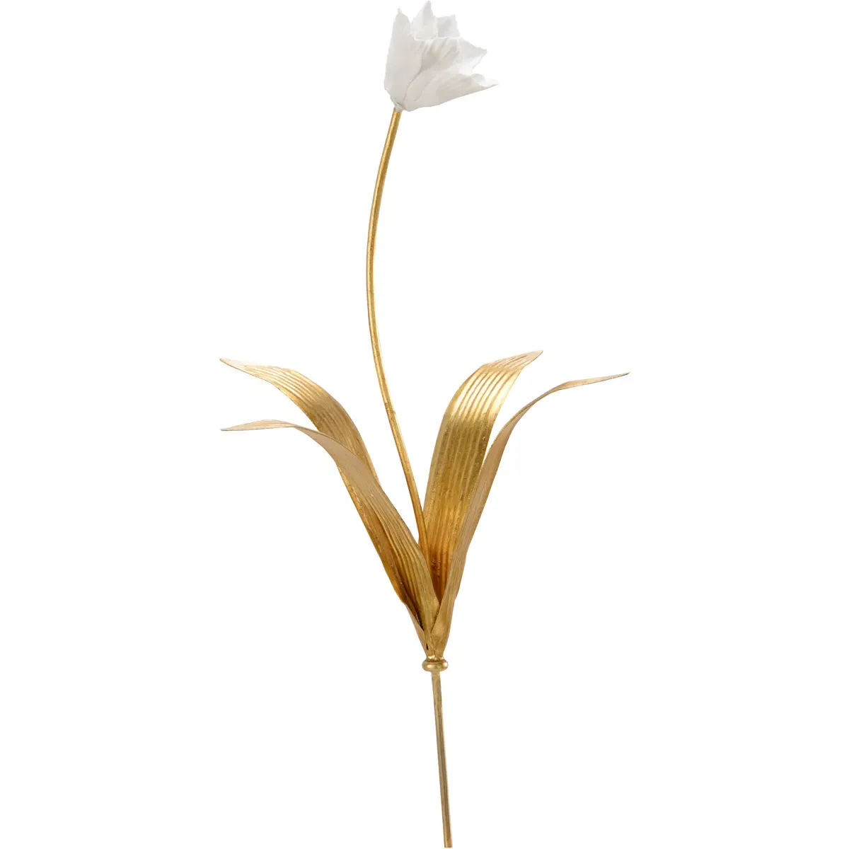 Tulip Stem Accent Small - White, Antique Gold Leaf, Porcelain product