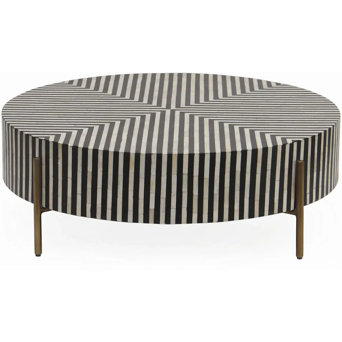Chameau Round Coffee Table - Black, White & Brass, Bone Veneer product
