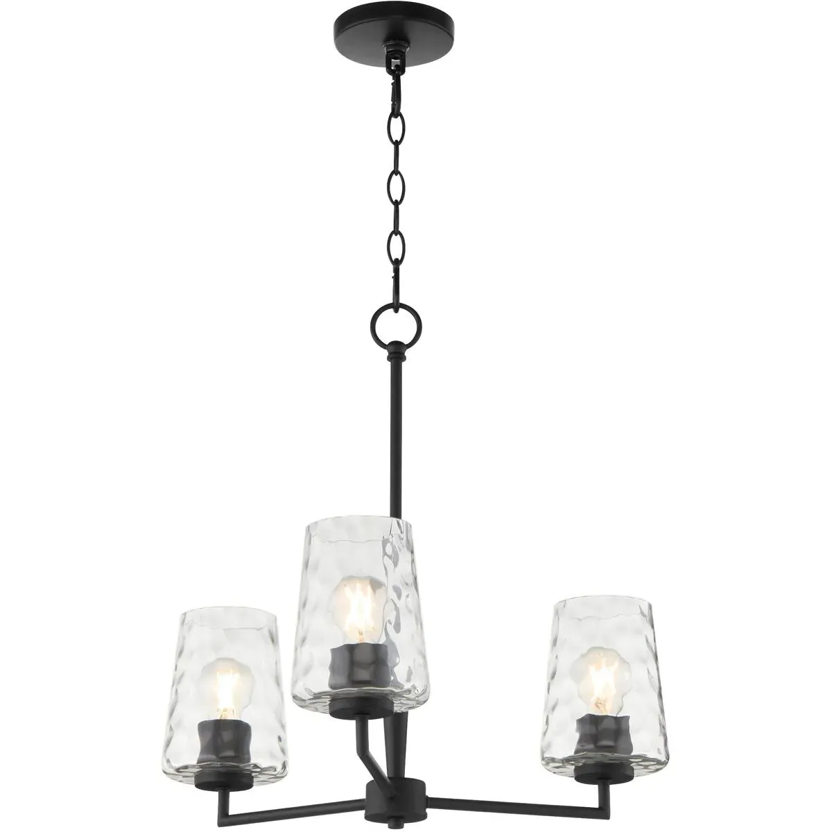 Goodwin 3-Light 22" Chandelier - Matte Black, Clear Hammered Glass alternate view