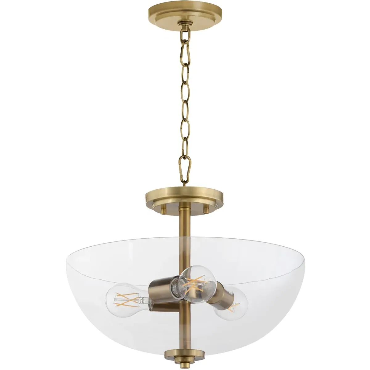Quorum Adams 3-Light Dual Mount Ceiling Light - Aged Brass, Steel/Glass product