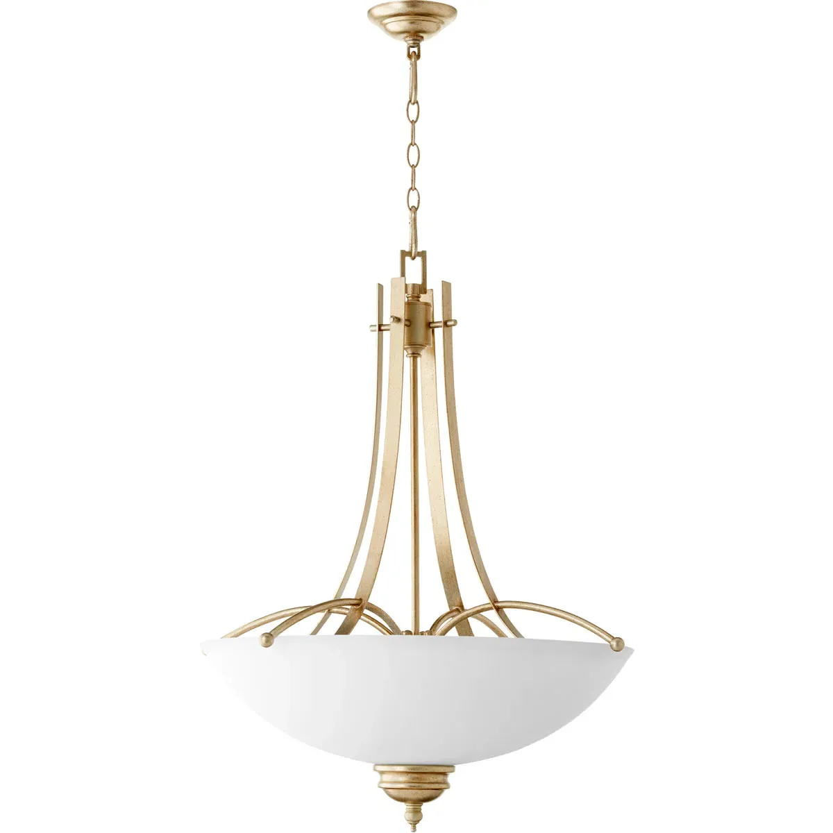 Quorum Aspen 5-Light Pendant - Aged Silver Leaf, Satin Opal Glass product