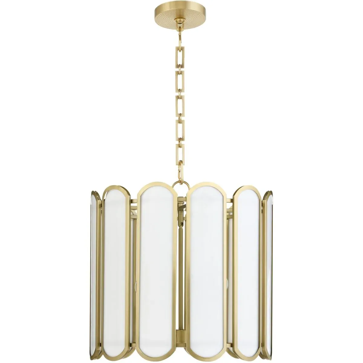 Quorum Belleview 4-Light Pendant - Aged Brass, White Tiffany Glass product