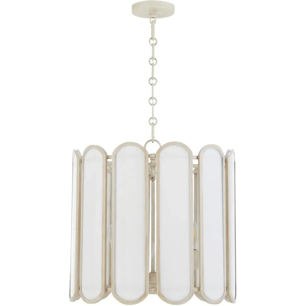 Quorum Belleview 4-Light Pendant - Washed Oak, White Tiffany Glass product