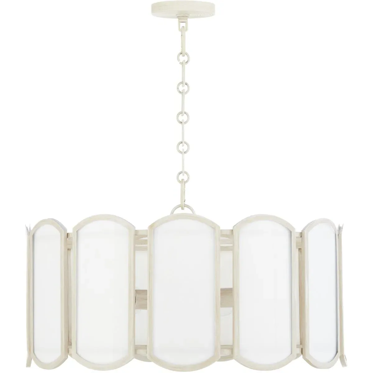 Quorum Belleview 5-Light Pendant - Washed Oak, White Tiffany Glass product