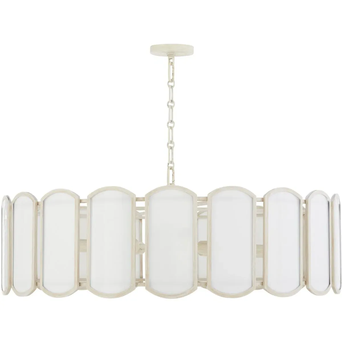 Quorum Belleview 8-Light 38" Pendant - Washed Oak, White Tiffany Glass product