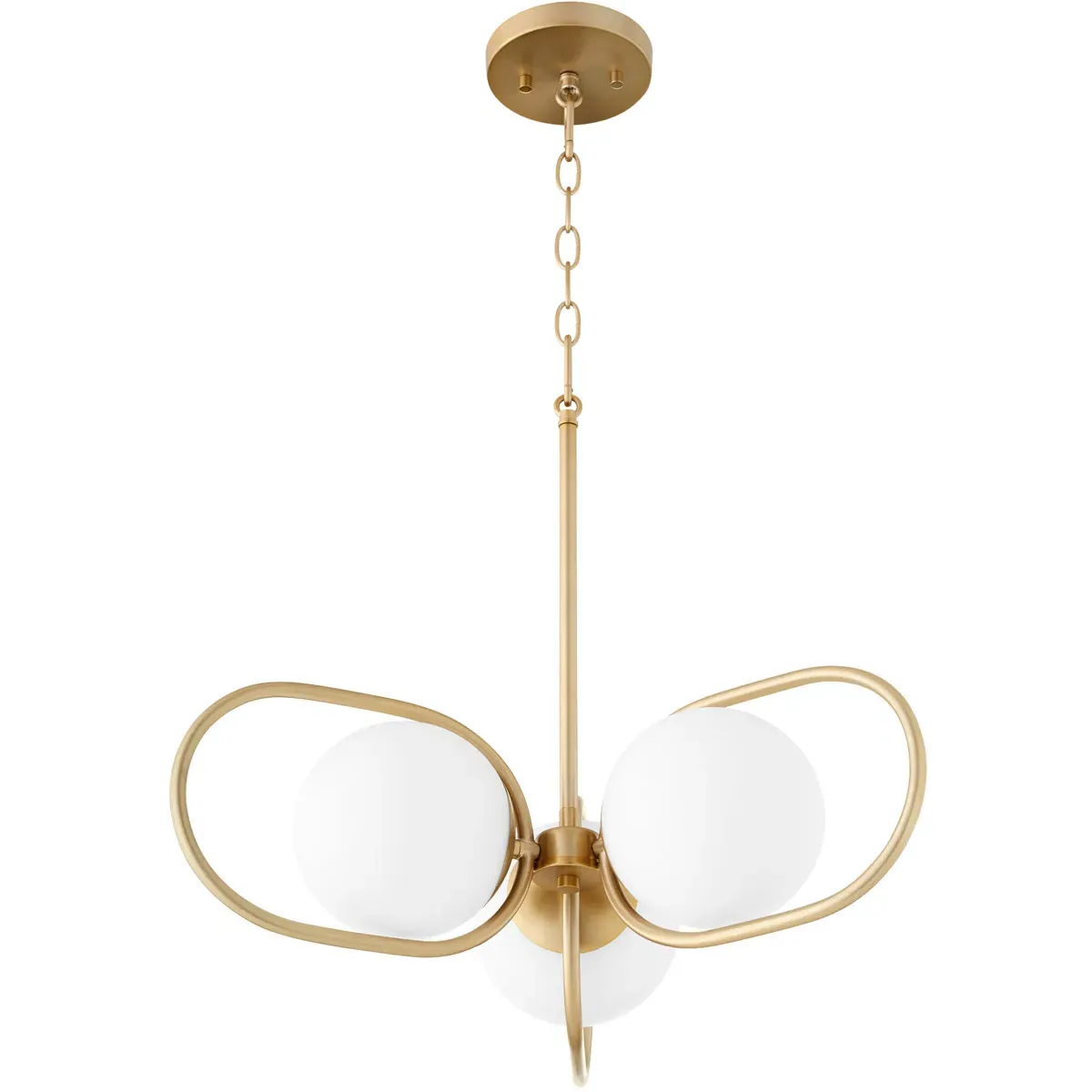 Quorum Belmont 3-Light Chandelier - Aged Brass, Satin Opal Glass product