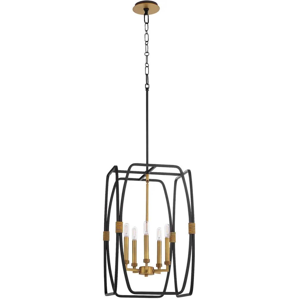 Quorum Bishop 5-Light Pendant - Matte Black, Brushed Brass product