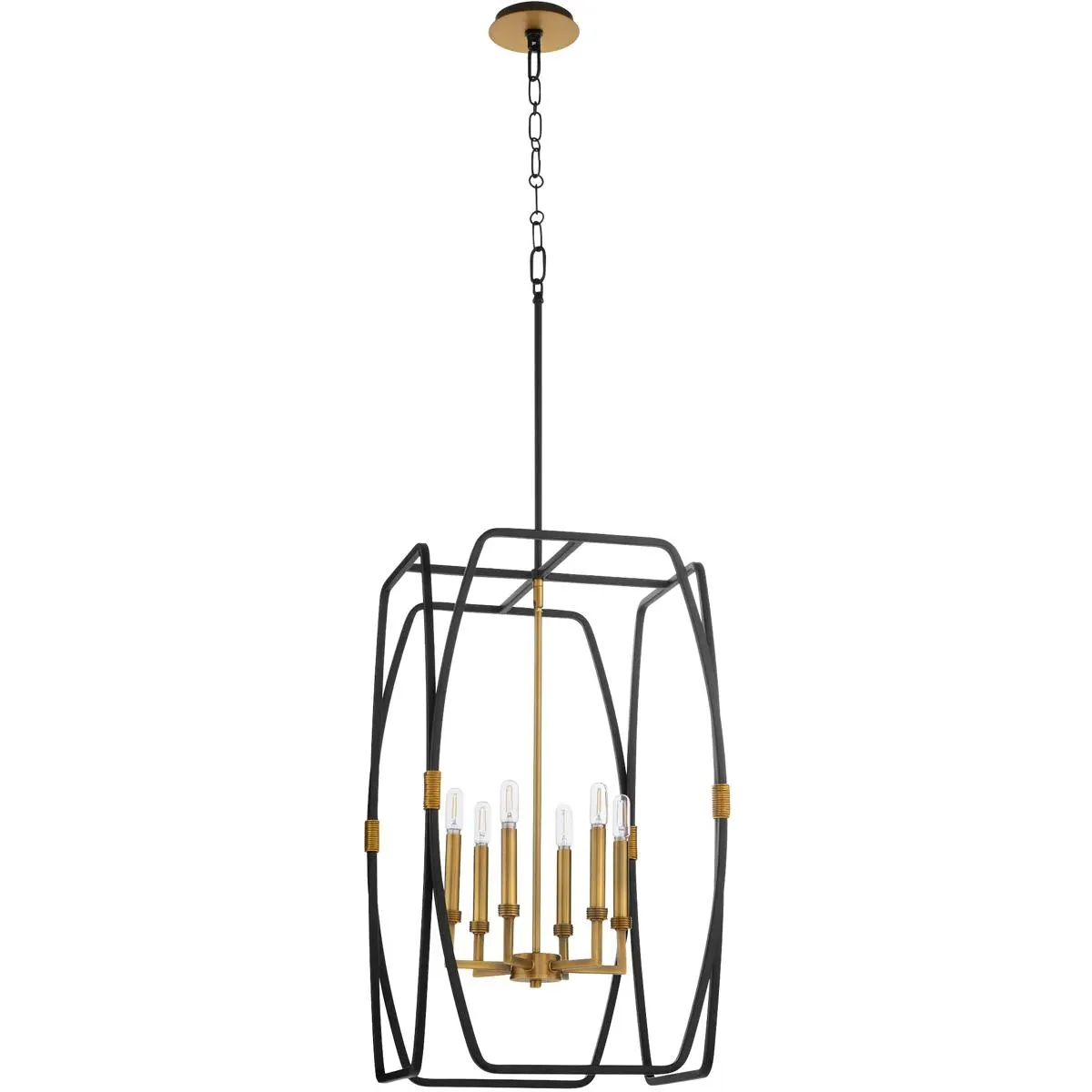 Quorum Bishop 6-Light Pendant - Matte Black, Brushed Brass product