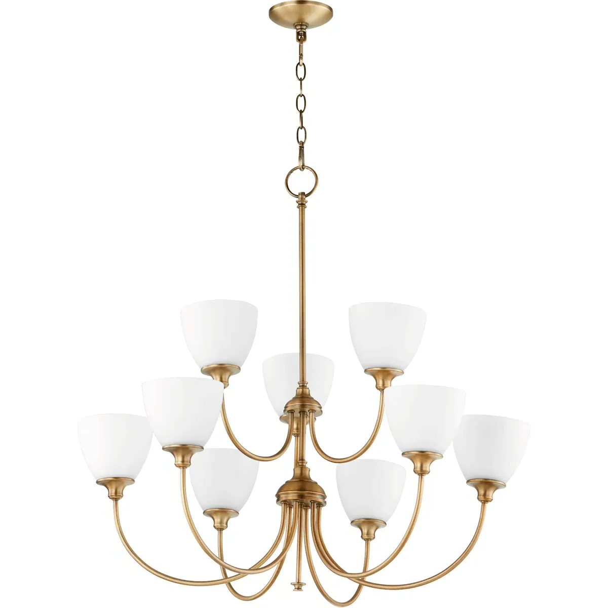 Quorum Celeste 9-Light 32 inch Chandelier - Aged Brass, Satin Opal product