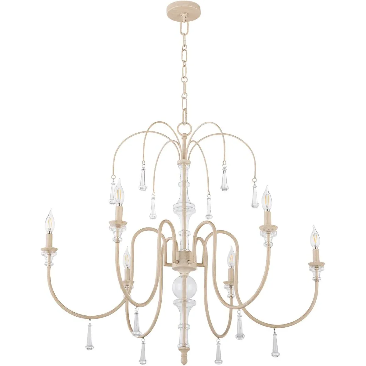 Quorum Clasica 6-Light Chandelier - Washed Oak, Steel/Crystal product