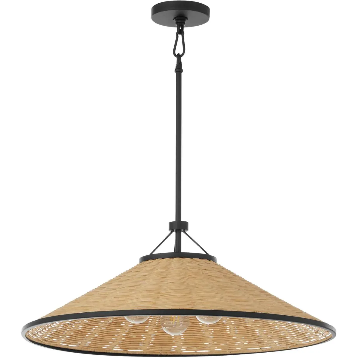 Quorum Cona 3-Light 24 Inch Pendant - Matte Black, Natural Wicker product