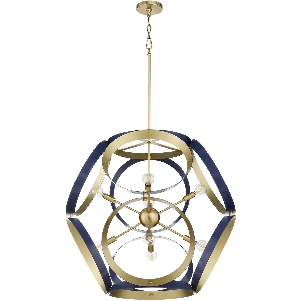 Quorum Domain 8-Light Pendant Ceiling Light - Blue, Aged Brass product
