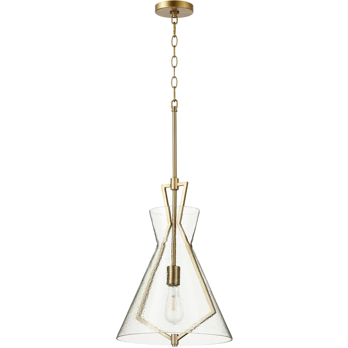 Quorum Fort Worth 1-Light Pendant - Aged Brass, Clear Textured Glass product