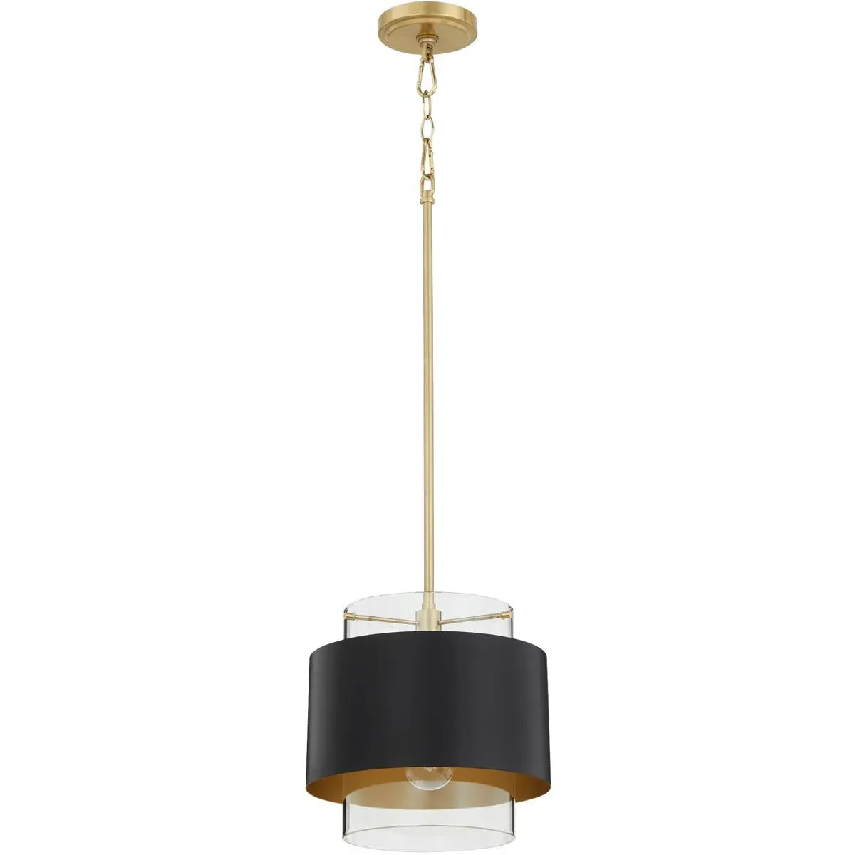 Quorum Fort Worth 1-Light Pendant - Matte Black, Aged Brass product