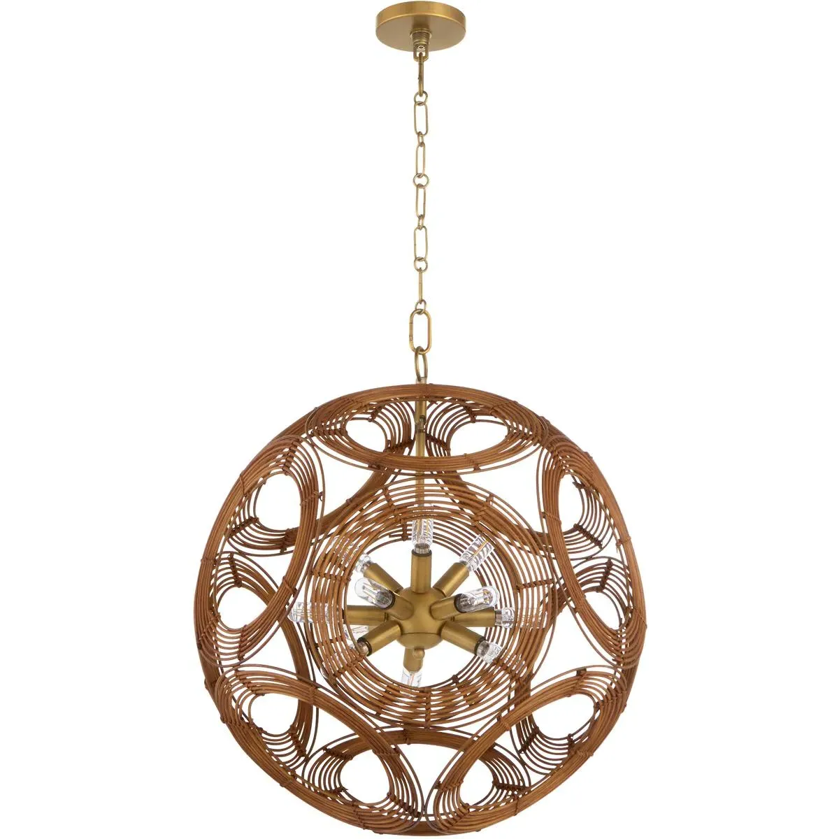 Quorum Kalio 12 Light Pendant Ceiling Light - Brushed Brass, Steel/Wicker product
