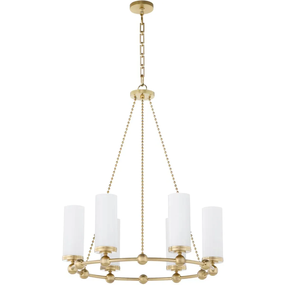 Quorum Lee Boulevard 6-Light Chandelier - Aged Brass, White Fluted Glass product