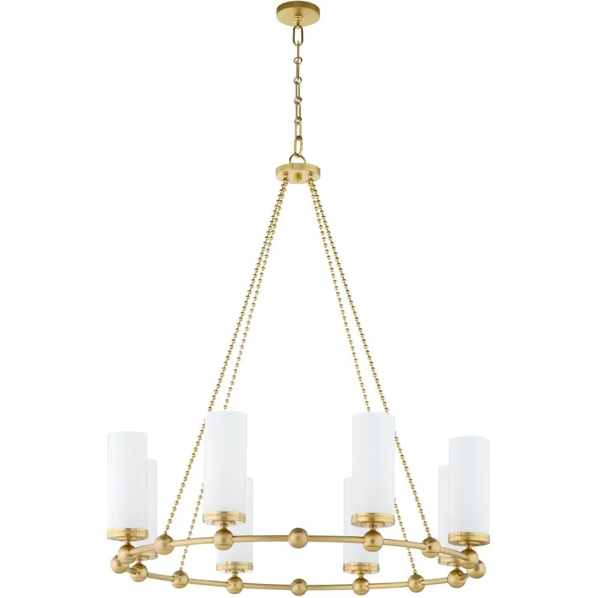 Quorum Lee Boulevard 8-Light Chandelier - Aged Brass, White Fluted Glass product