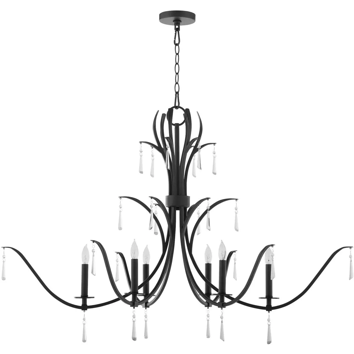 Quorum Majesty 6-Light 38 inch Chandelier - Matte Black, Steel/Crystal product