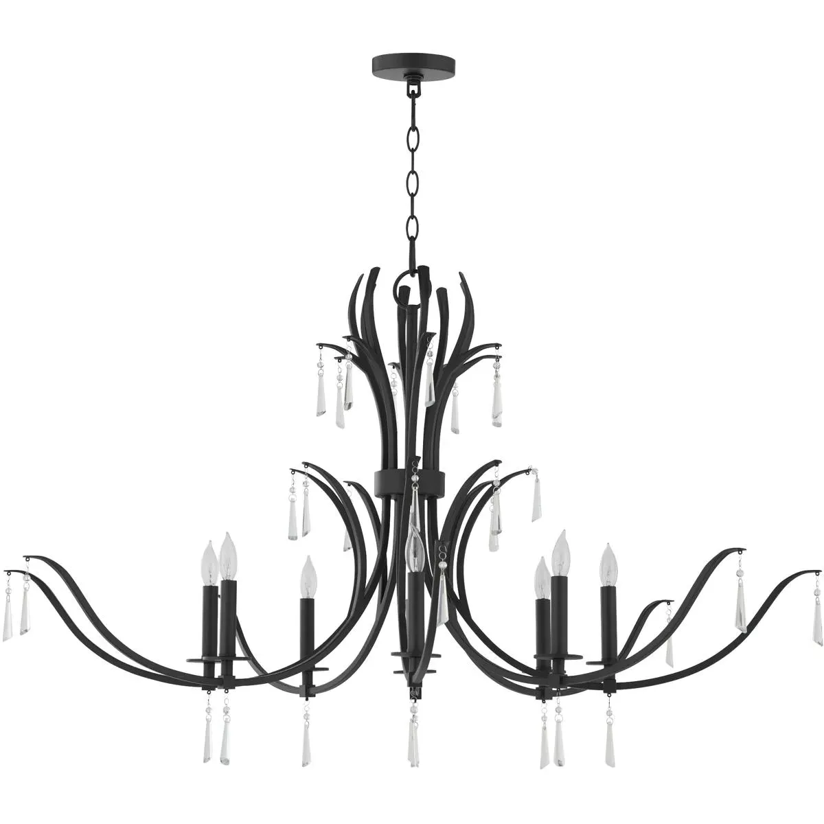Quorum Majesty 8-Light 45 inch Chandelier - Matte Black, Steel/Crystal product