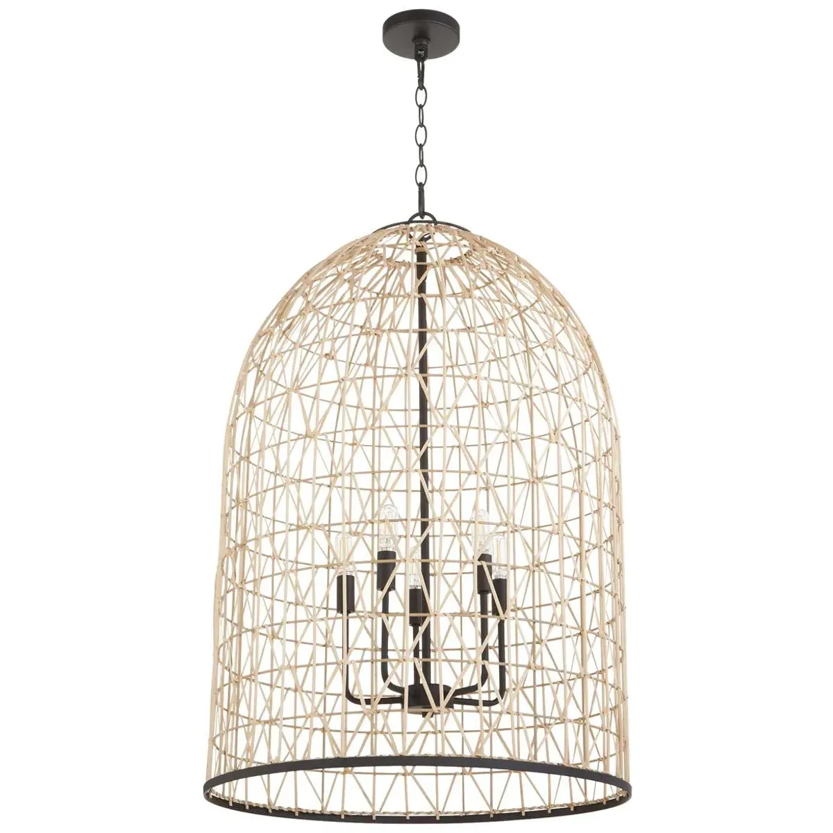 Quorum Rattan 5-Light Pendant Ceiling Light - Matte Black, Steel/Rattan product