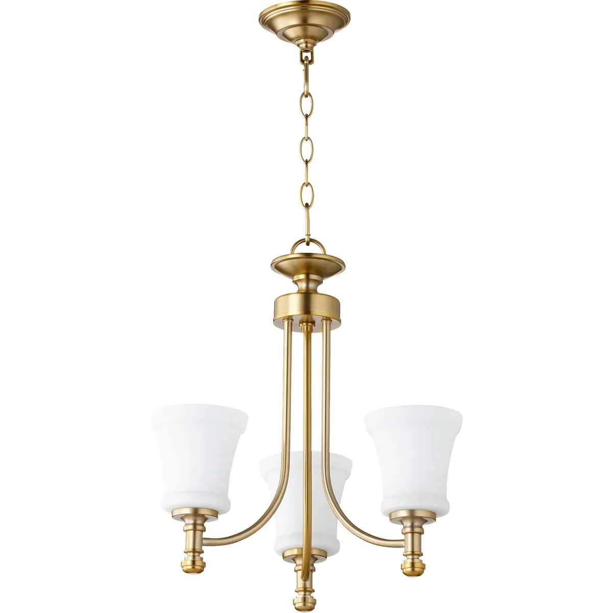 Quorum Rossington 3-Light Mini Chandelier - Aged Brass, Satin Opal product
