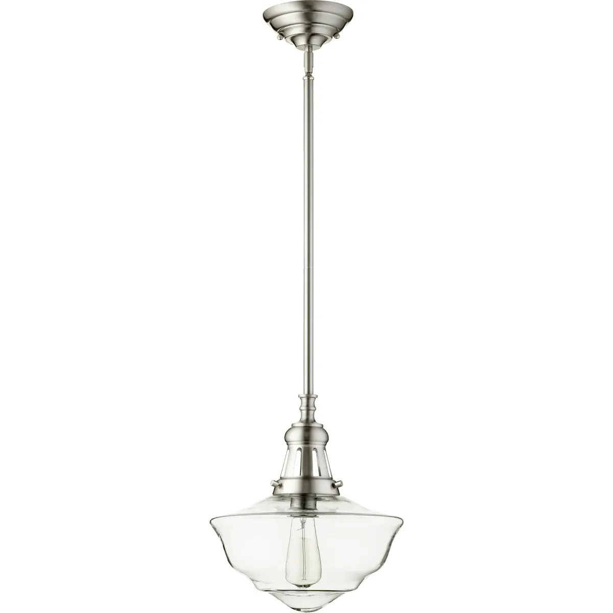 Quorum Schoolhouse 12 inch Pendant Light - Satin Nickel, Clear Glass product