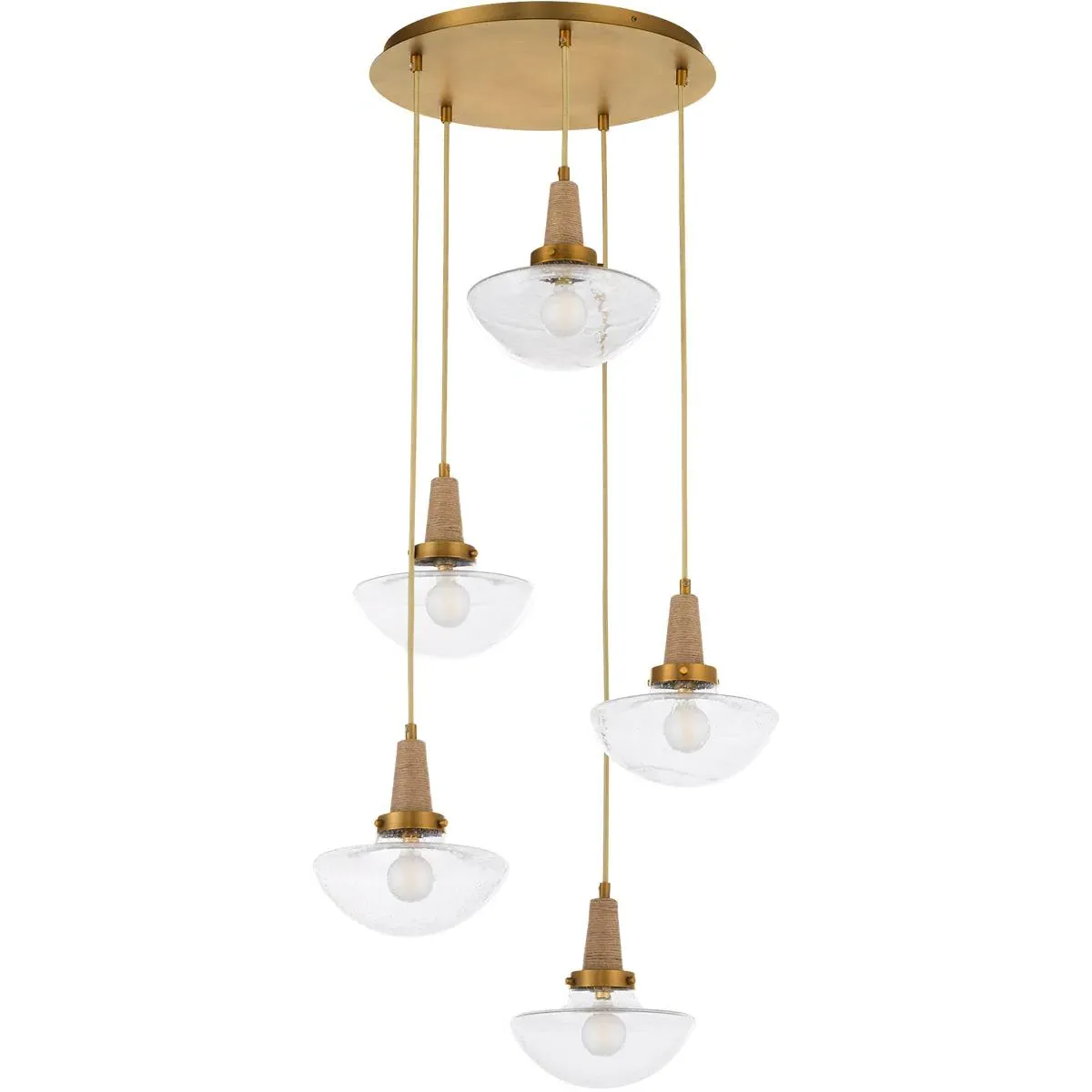 Quorum Stockport 5-Light Pendant - Brushed Brass, Iron/Glass/Jute product