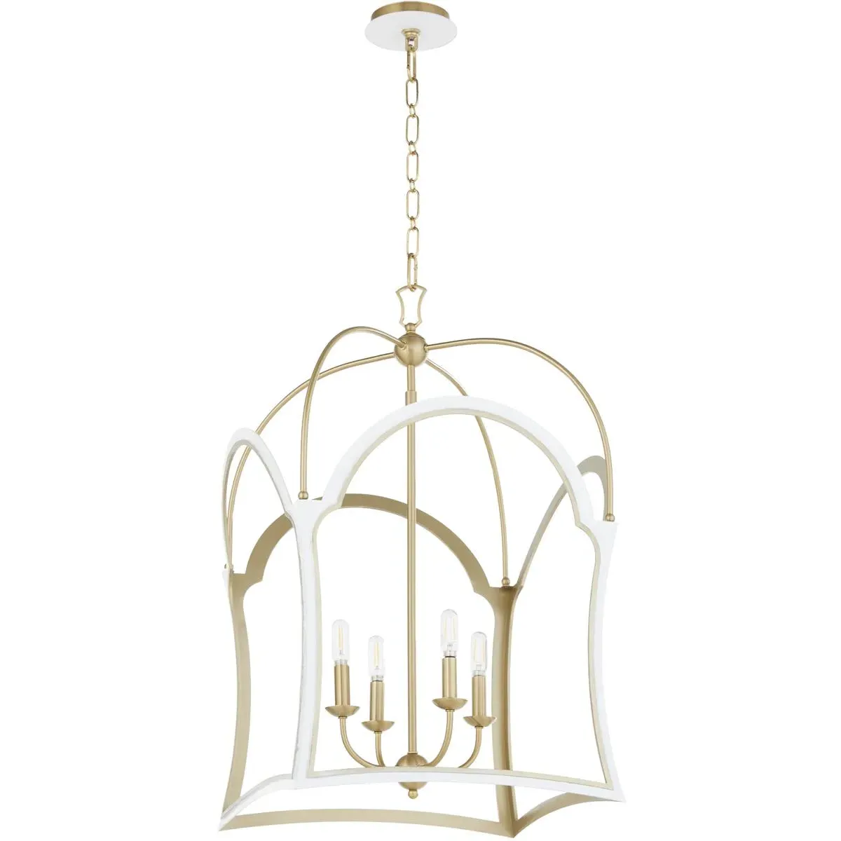 Quorum Tiffany 4-Light Foyer Pendant - Studio White, Aged Brass product