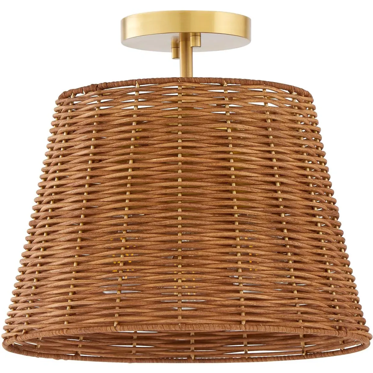 Quorum Wicker 3-Light Semi-Flush Mount Ceiling Light - Aged Brass, Steel/Rattan product