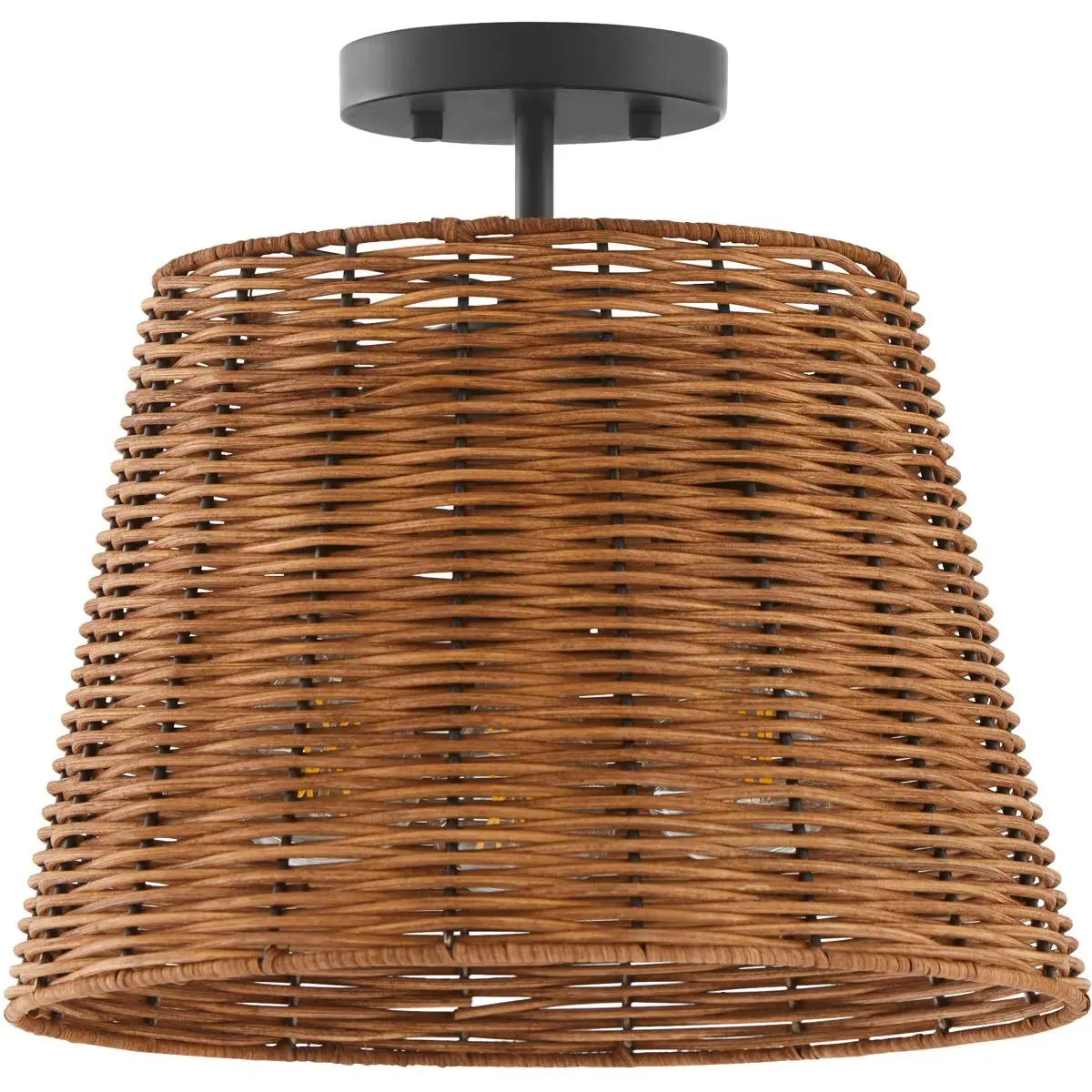 Quorum Wicker 3-Light Semi-Flush Mount Ceiling Light - Matte Black, Steel/Rattan product