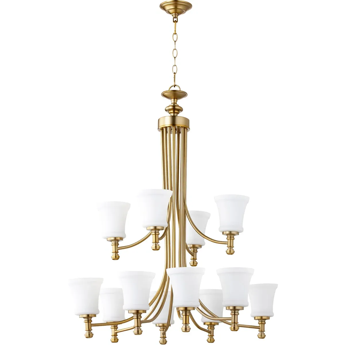 Rossington 12 Light Chandelier - Aged Brass, Satin Opal Glass product