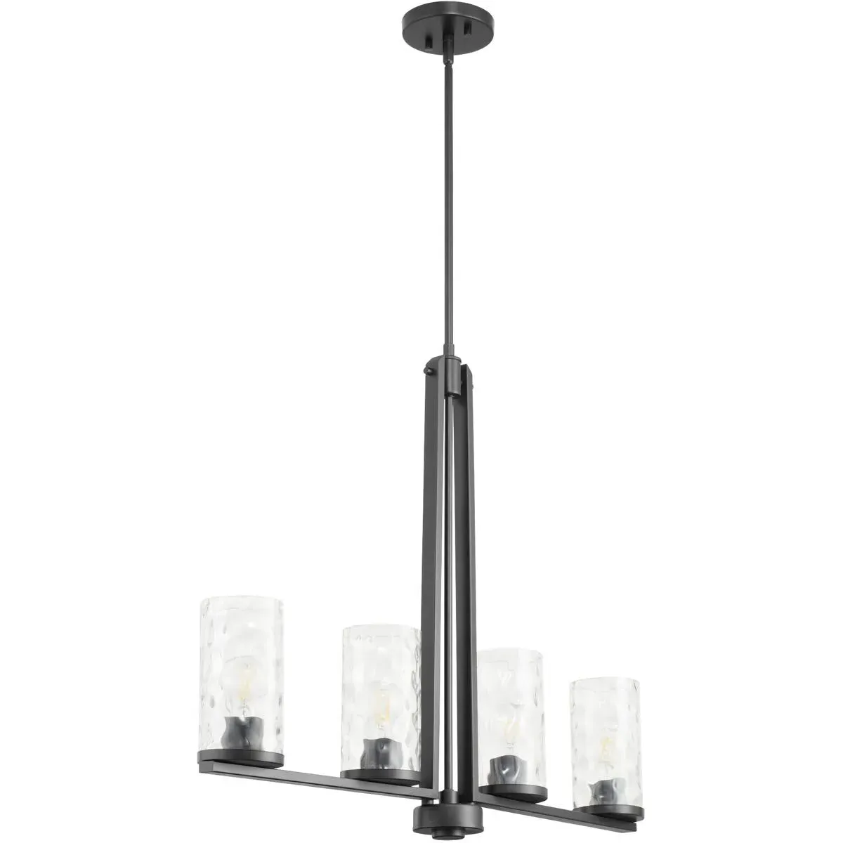 Steinway 4-Light Linear Pendant - Matte Black, Clear Hammered Glass product