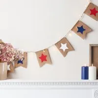 12-Star LED Bunting - Red White Blue, Hessian alternate view