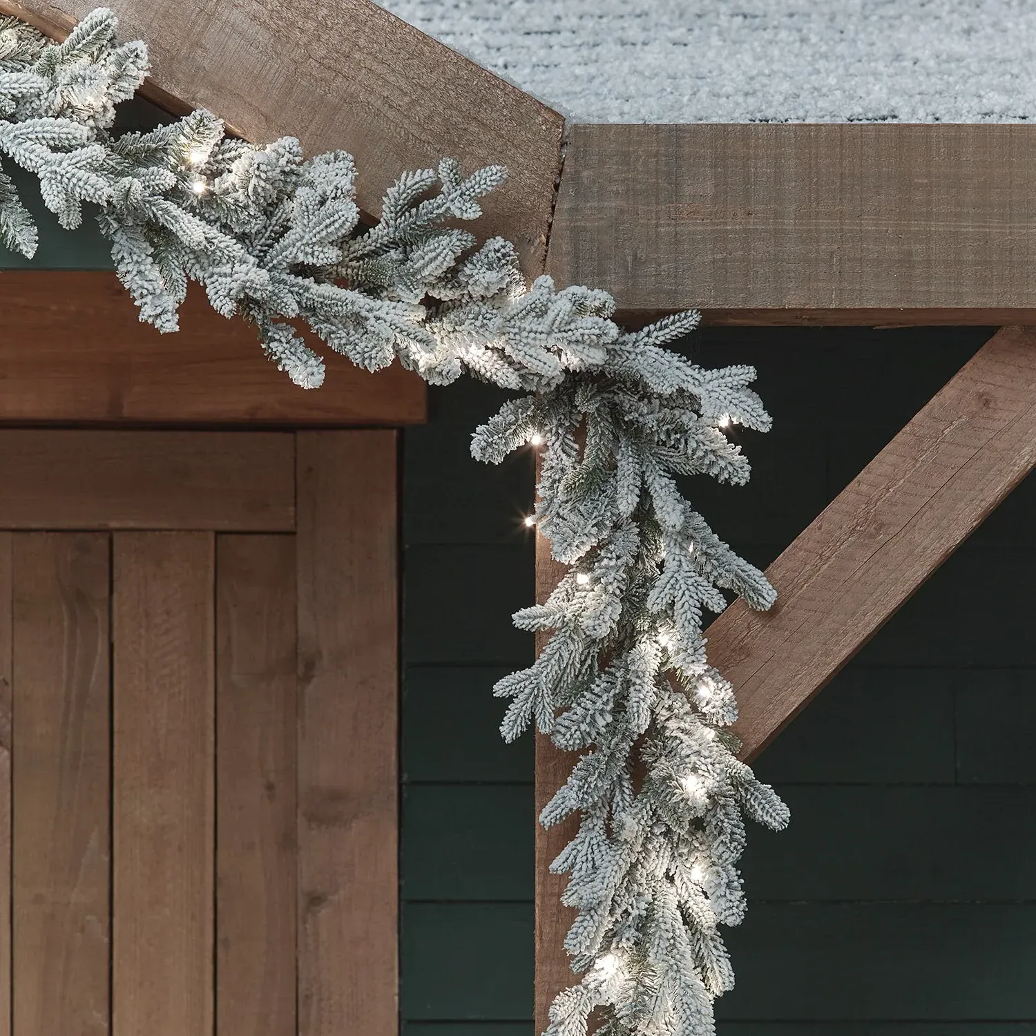 Pre-Lit Snowy Outdoor Christmas Garland 2.5m - White alternate view