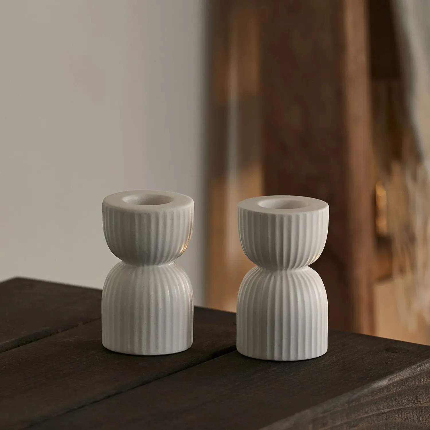 2-Piece Taper Candle Holders - White, Ceramic product