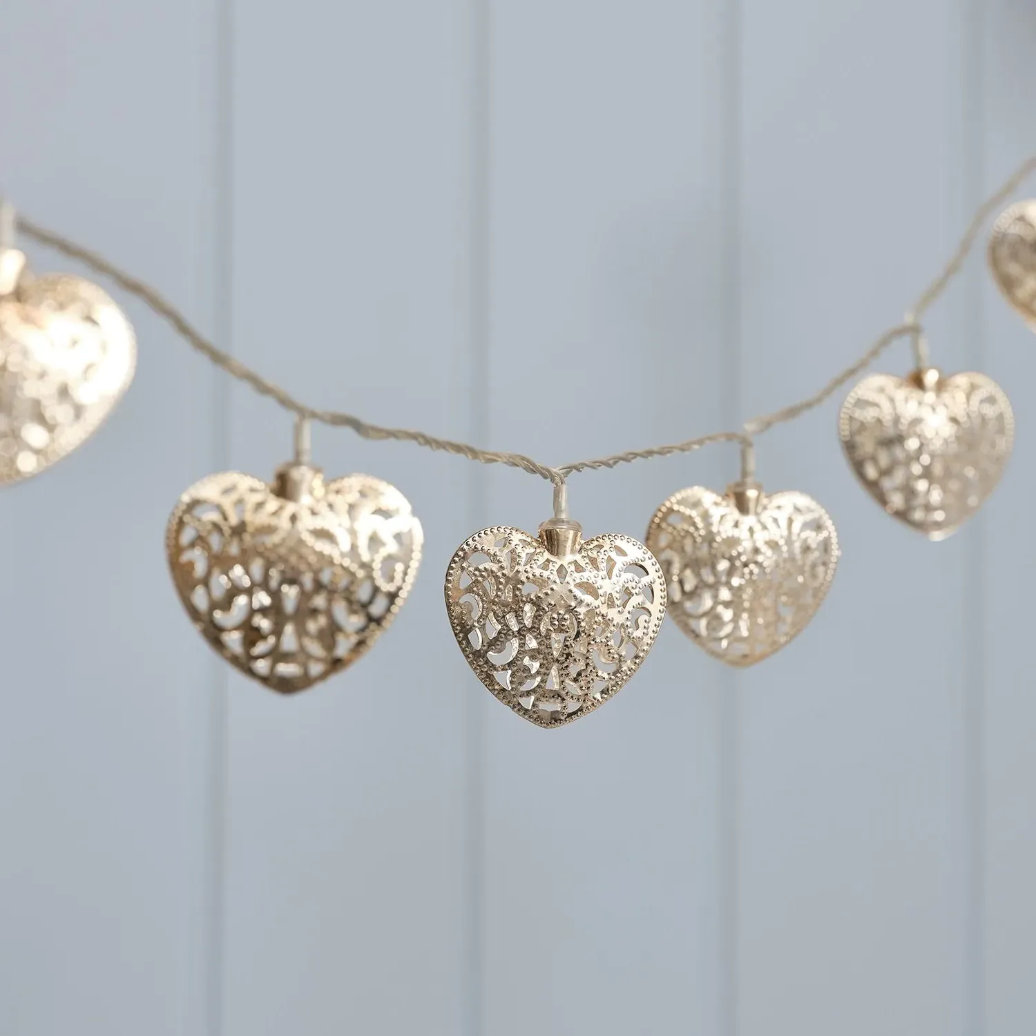 20 LED Heart Fairy Lights - Warm White, Silver alternate view
