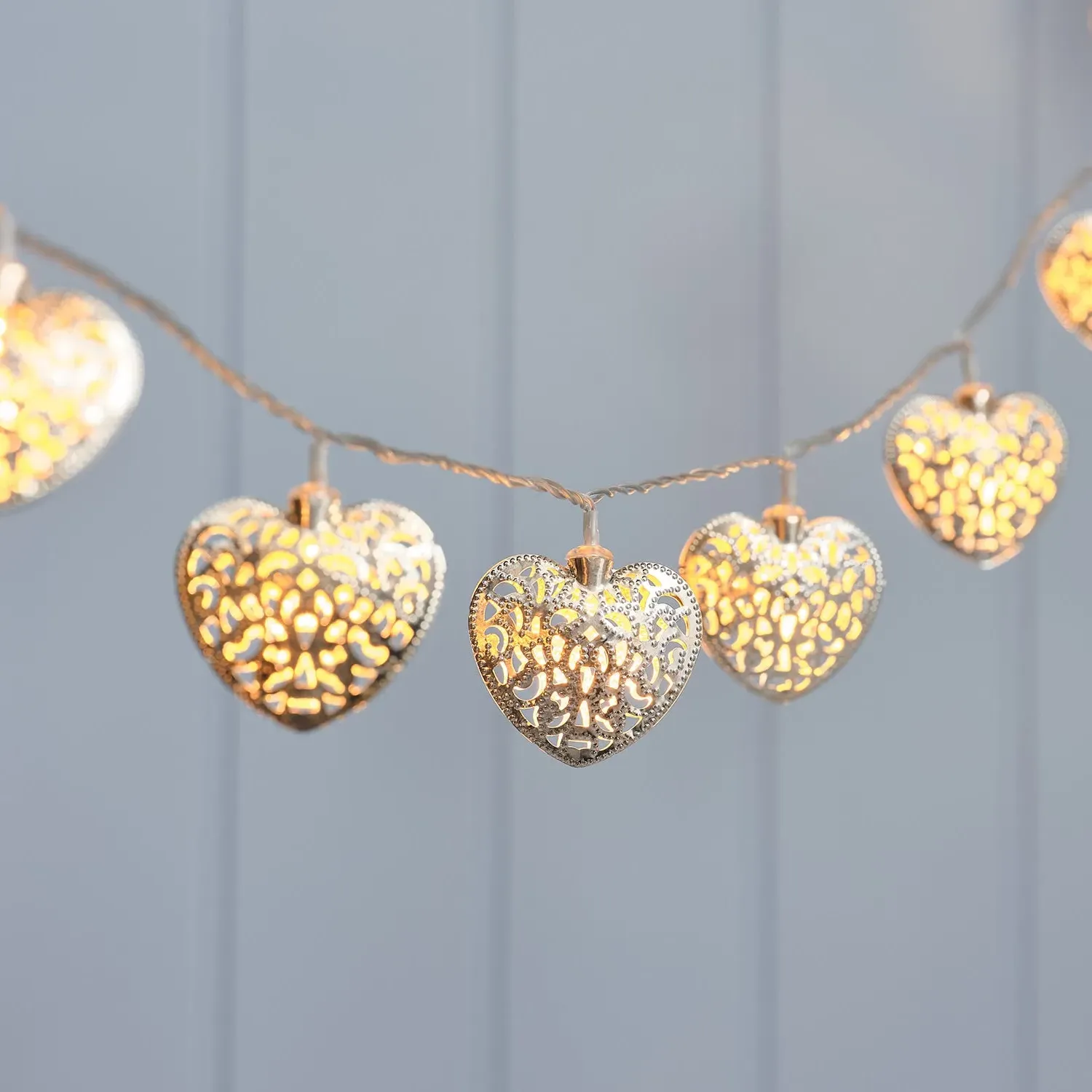 20 LED Heart Fairy Lights - Warm White, Silver product