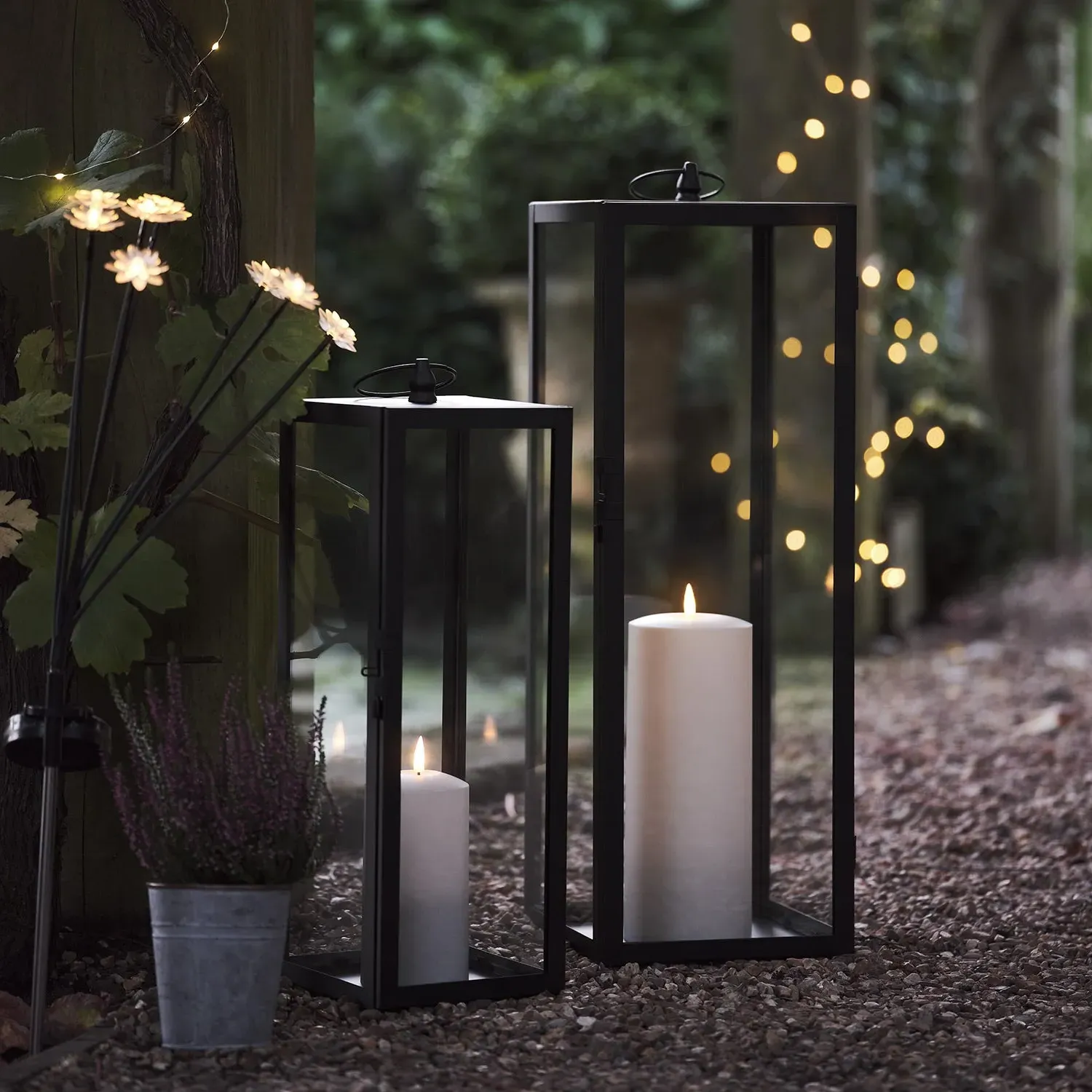 Large Garden Lantern with LED Candle - Black alternate view