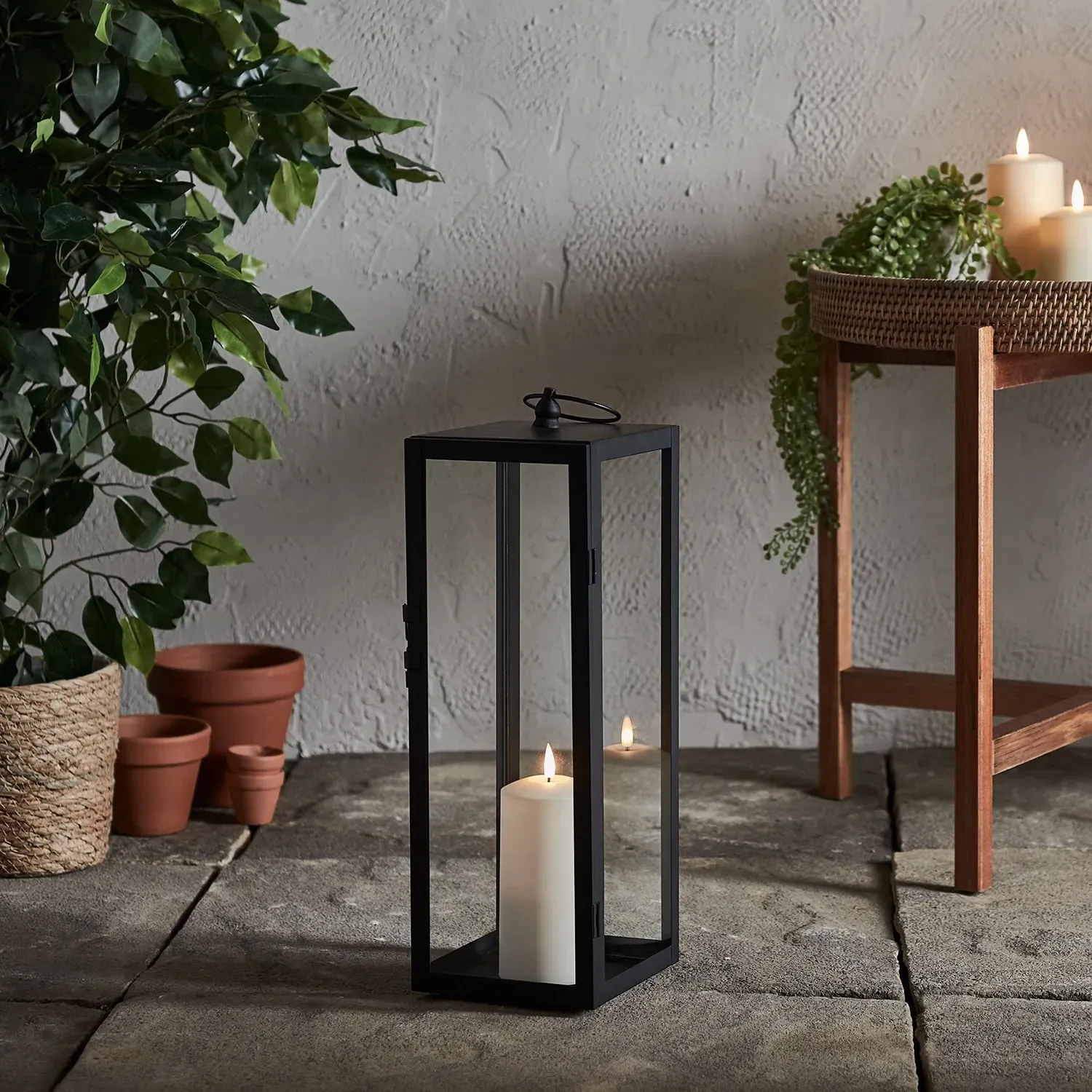 Large Garden Lantern with LED Candle - Black product