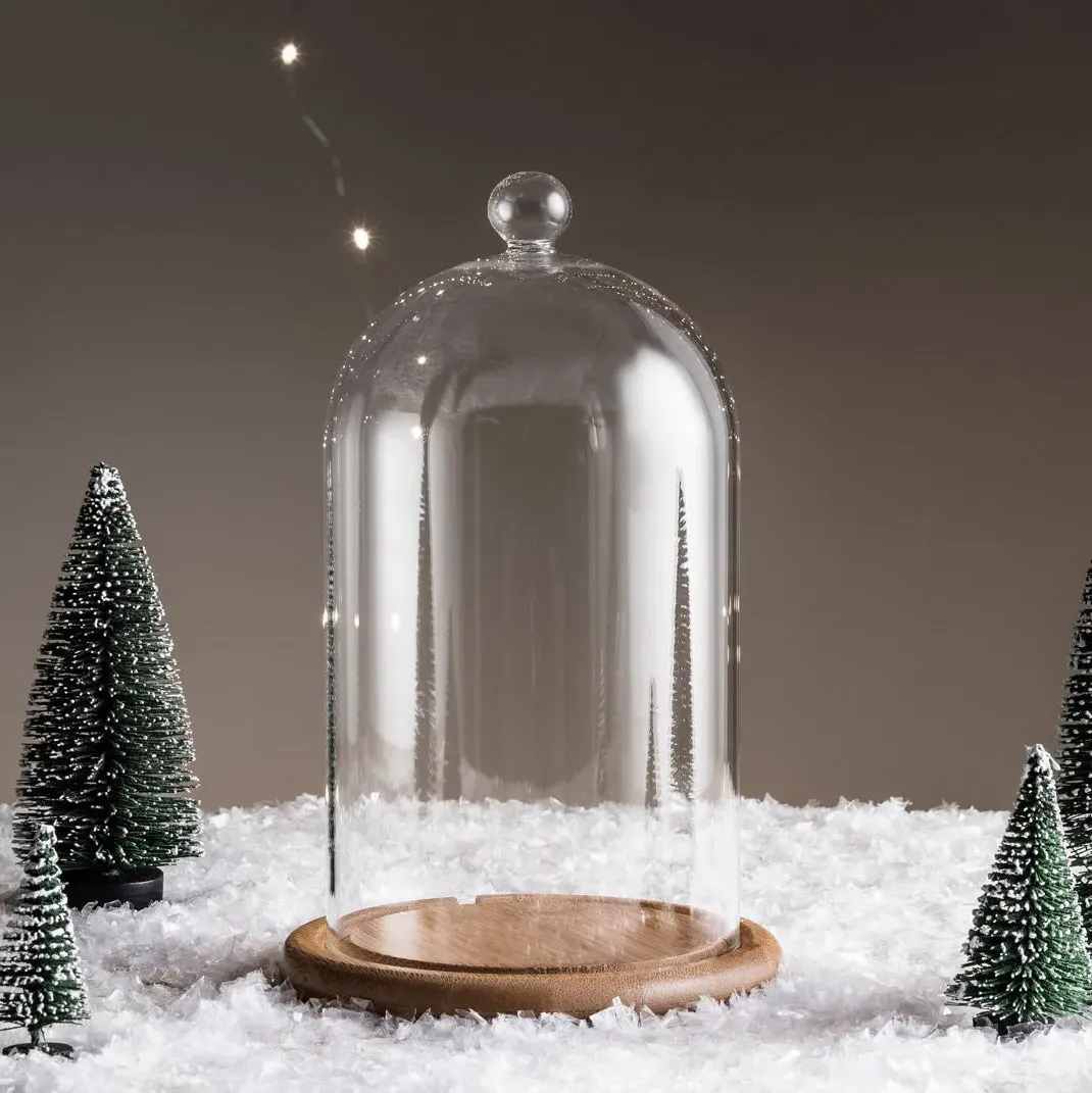 Glass Display Dome with Base - Clear, Bamboo alternate view