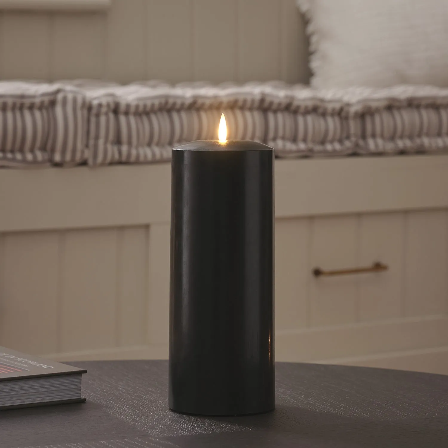 25cm LED Chapel Candle with Remote Control - Black, Wax product