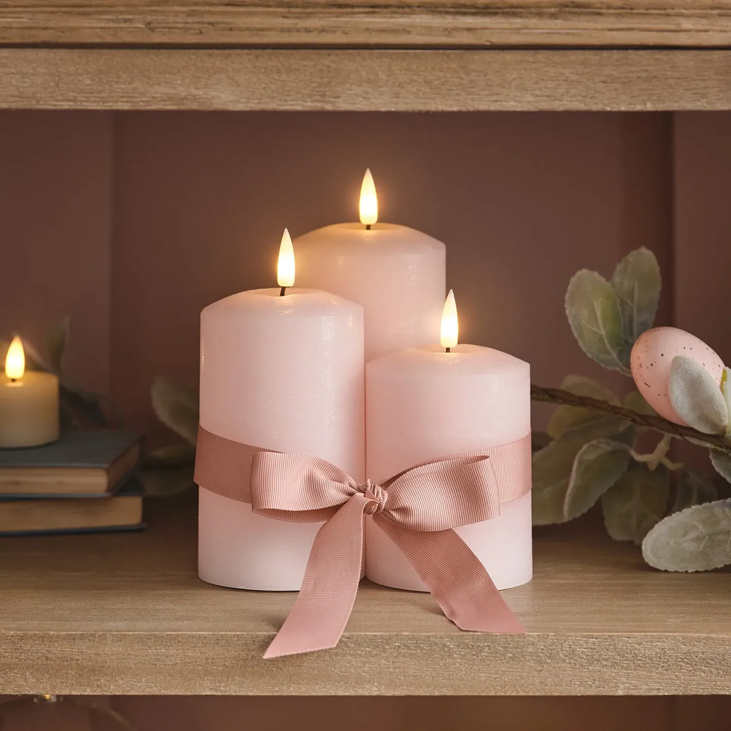 3-Piece LED Pillar Candle Set - Pink, Wax product