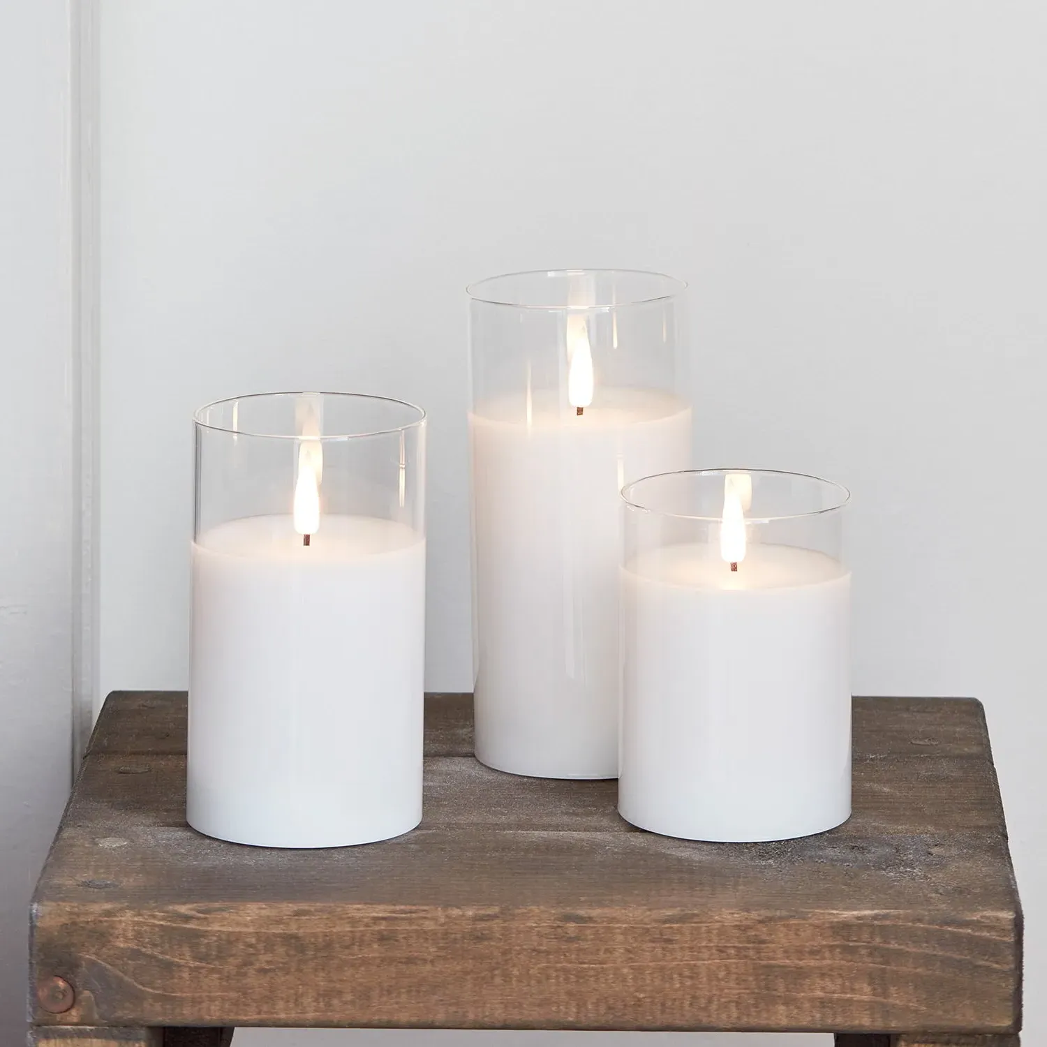 3-Piece LED Candle Set with Timer - White, Glass product