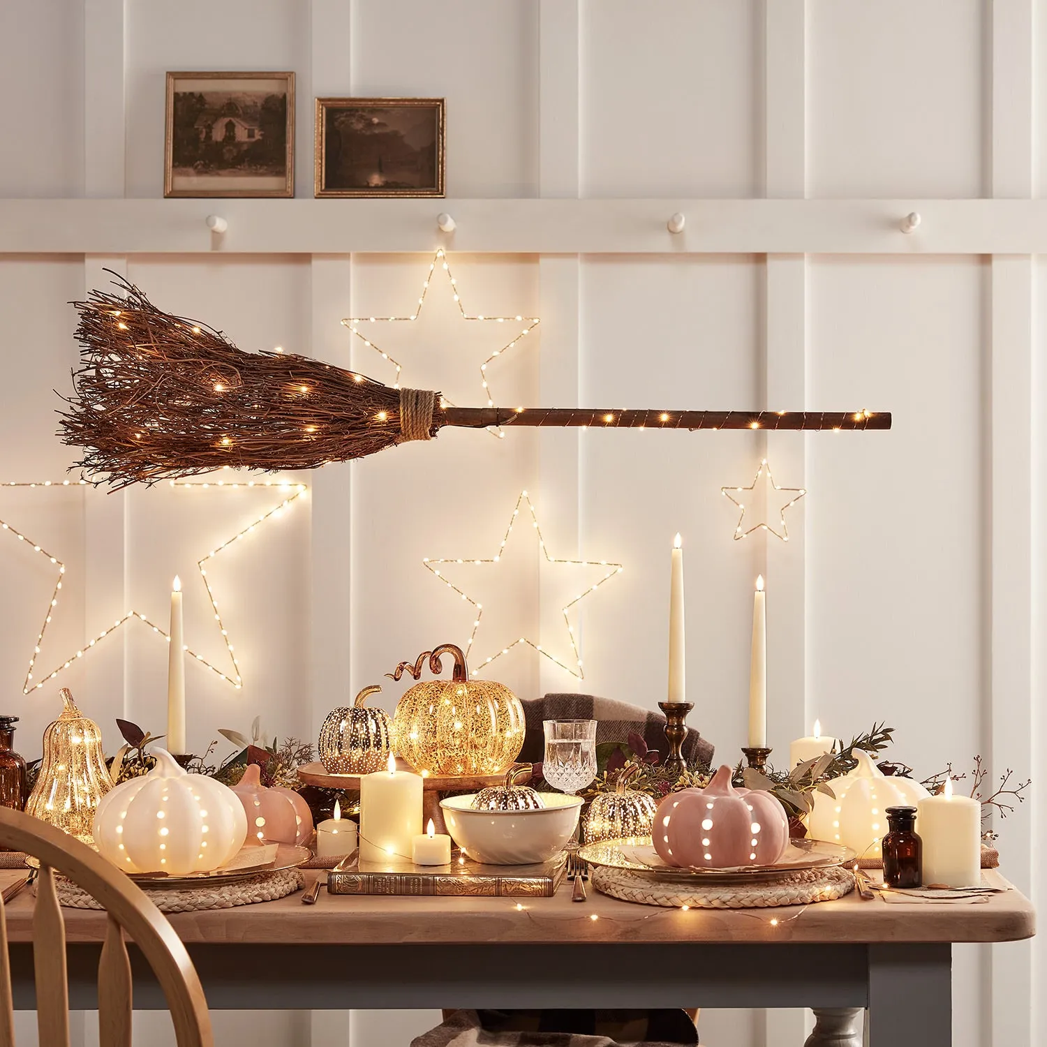 Light-Up Witch's Broom Decoration - Warm White alternate view