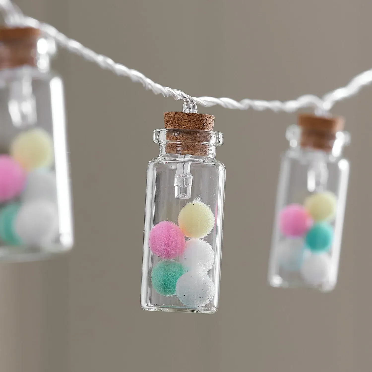 10 Pom Pom Glass Bottle LED String Lights - Warm White alternate view