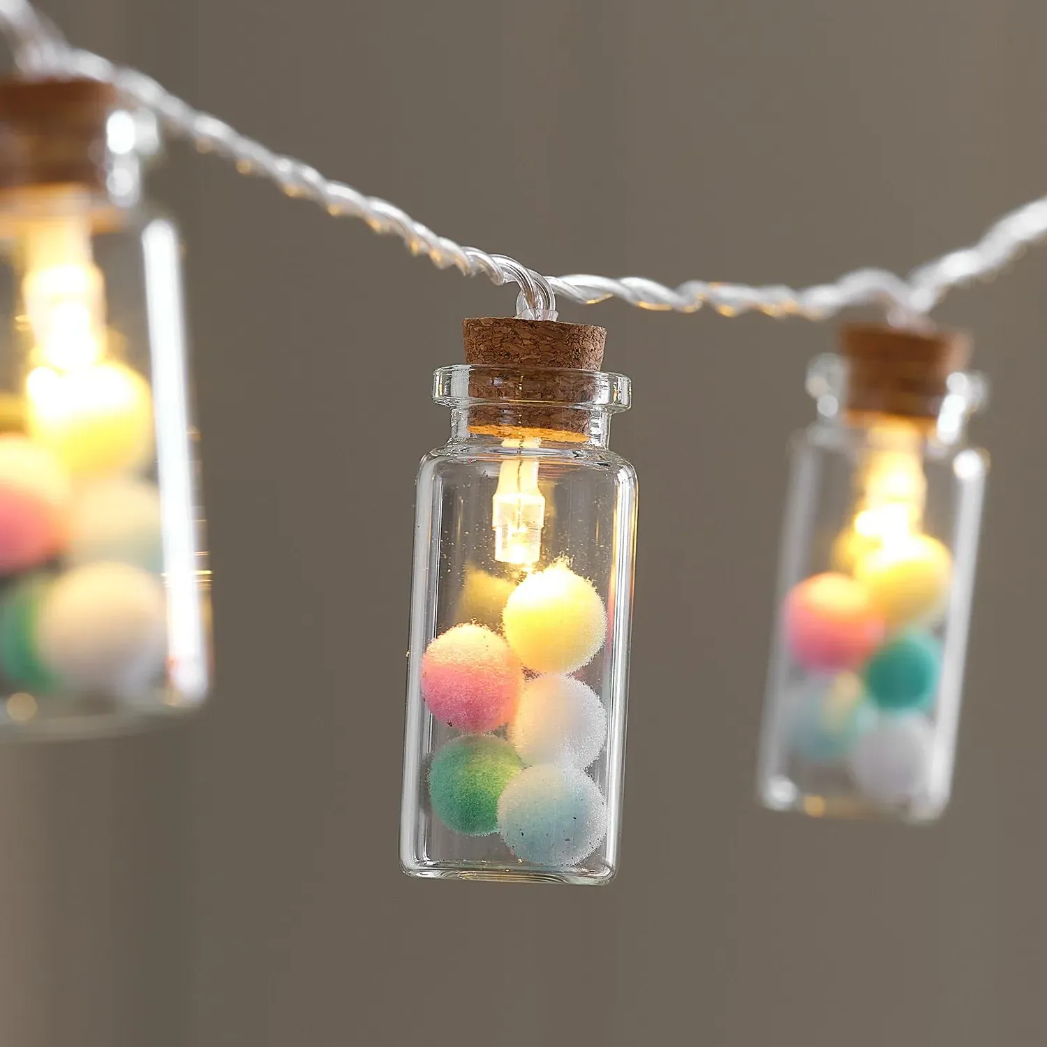 10 Pom Pom Glass Bottle LED String Lights - Warm White product