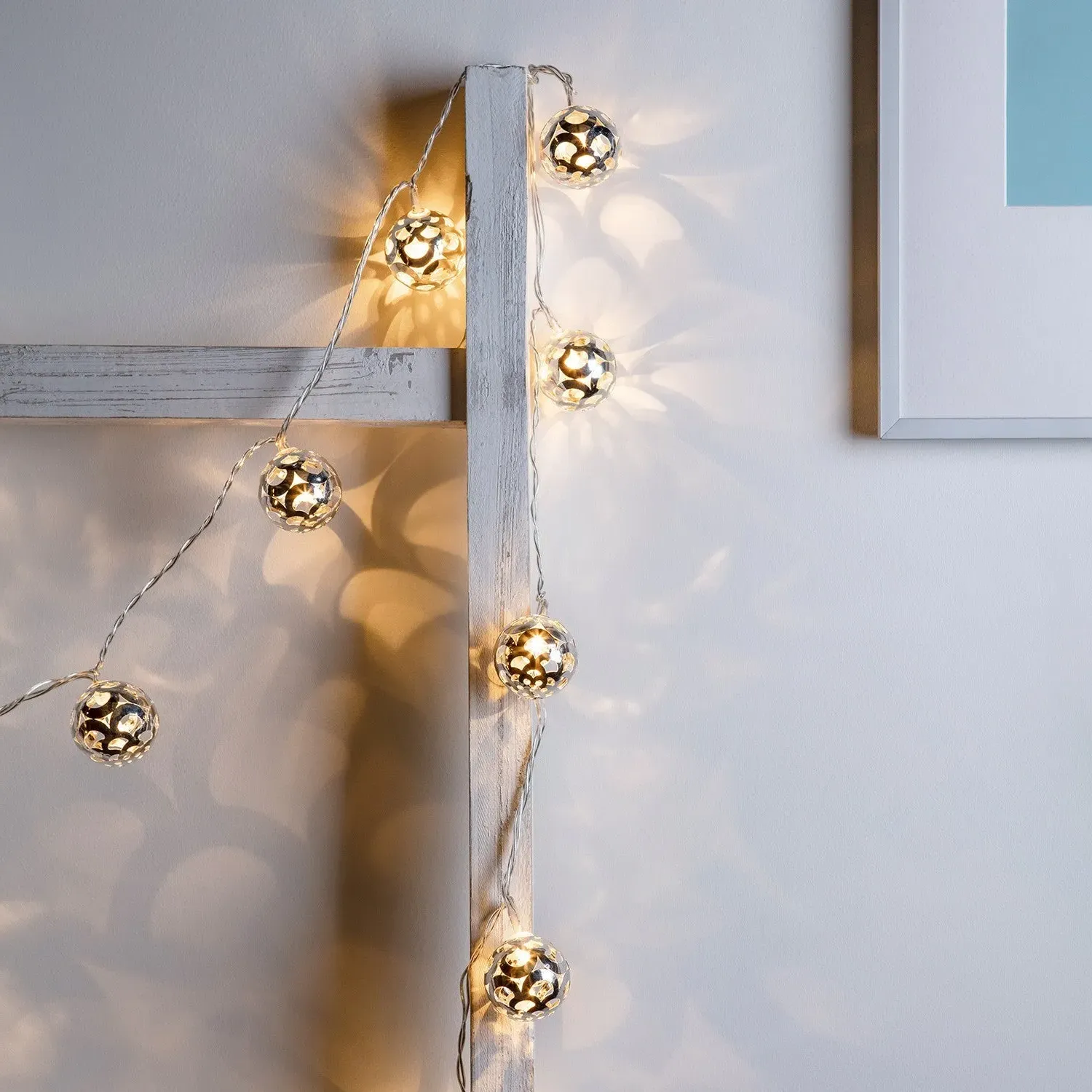 16 Silver Ball Fairy Lights - Warm White, Metal alternate view